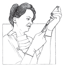 Ilustracin de una proveedora de salud usando una jeringa para extirpar una dosis de medicamento de un vial.